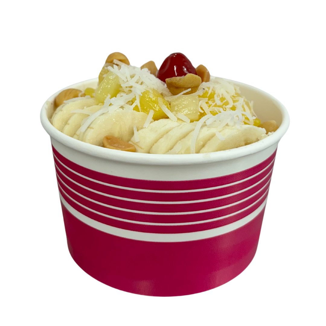 Banana, Pineapple, Coconut, & Macadamia Nuts frozen custard treat from bobby's