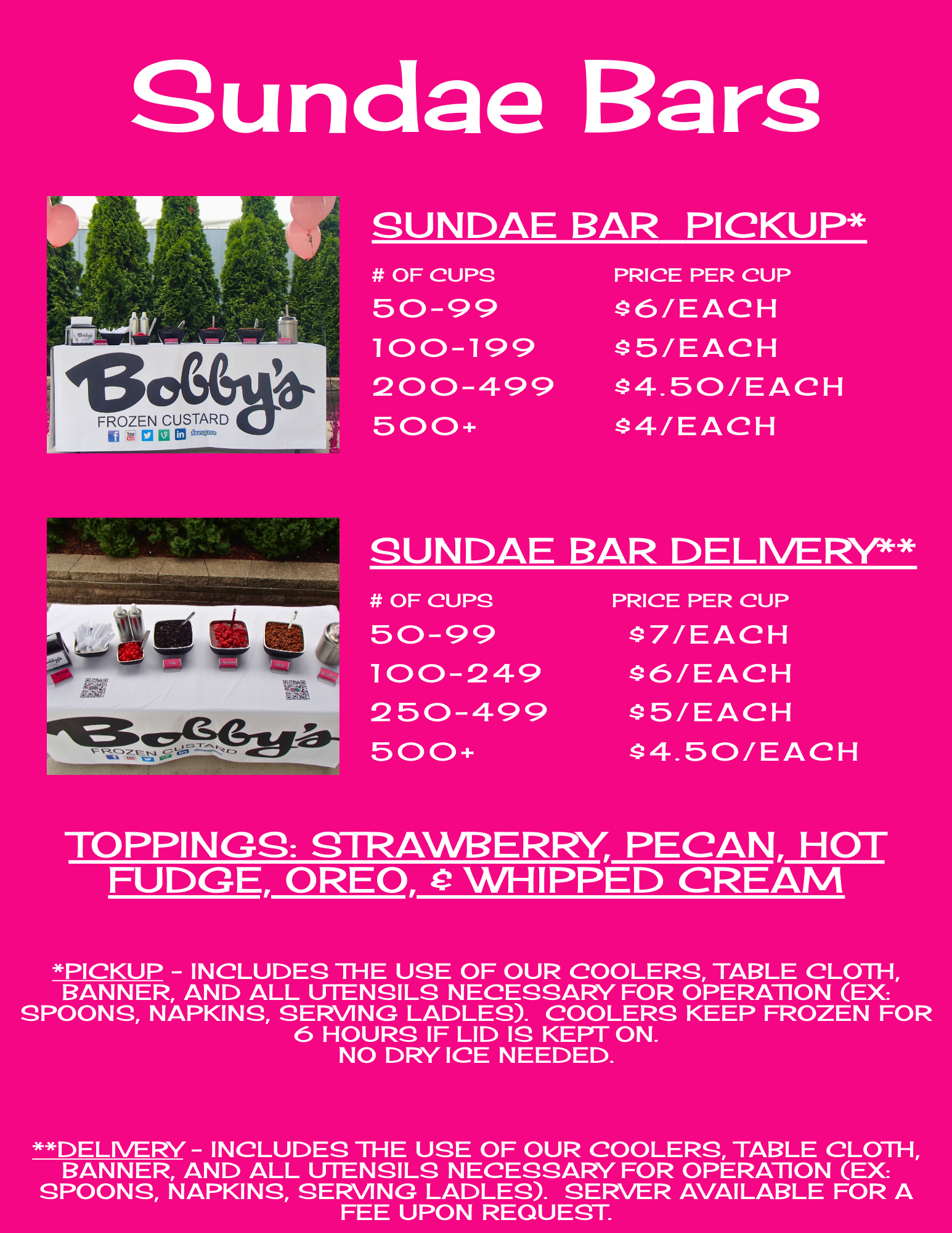 menu at bobby's frozen custard