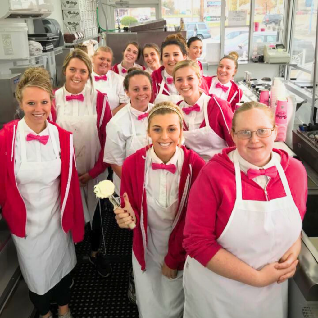 employees posing for a picture at bobby's frozen custard in maryville illinois
